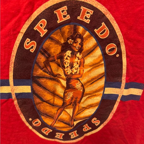 Speedo Red Hawaiian Girl Graphic Print Tee T Shirt SS L - Picture 5 of 6